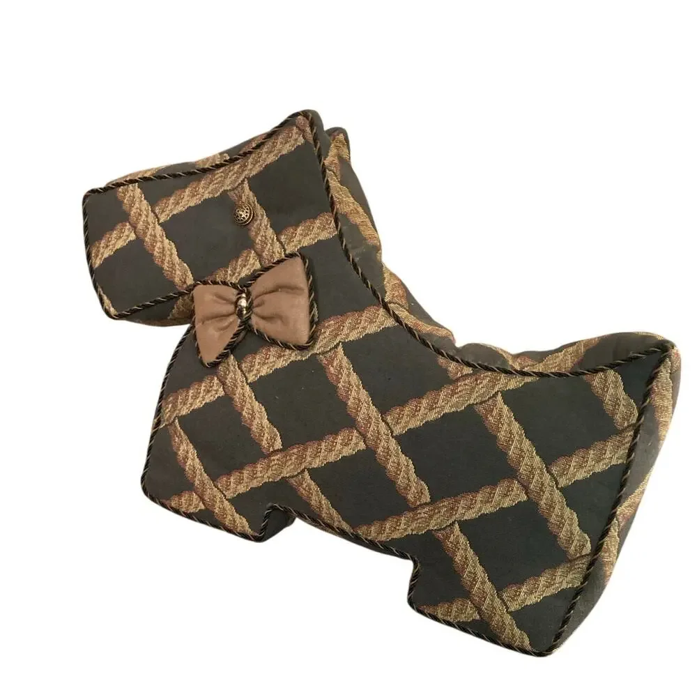 Scottie Dog Pillow Unique Black & Tan with‎ Bow 16